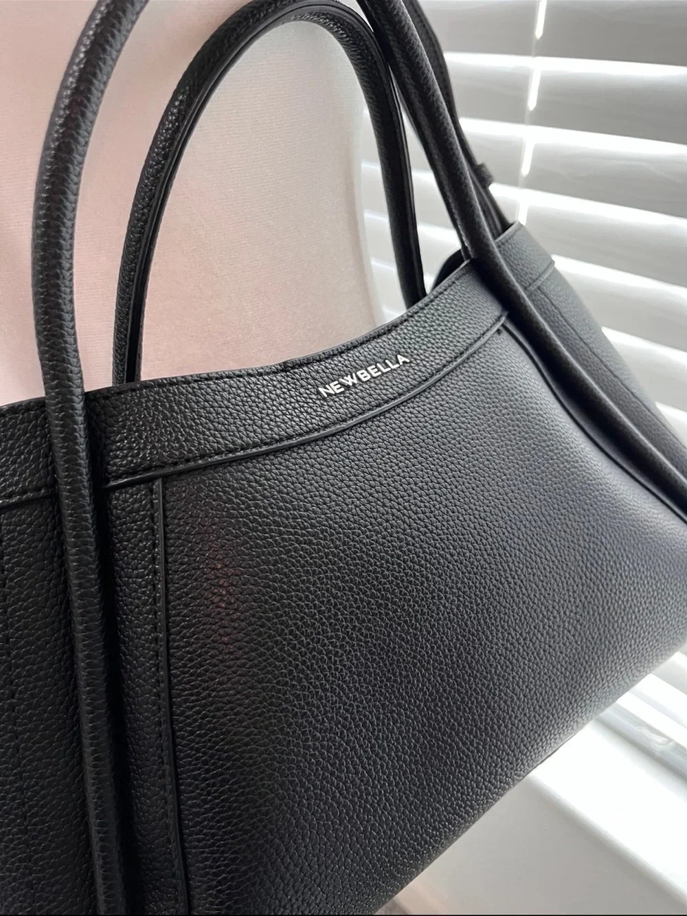 Newbella Black faux Leather Tote Bag with Detachable Strap